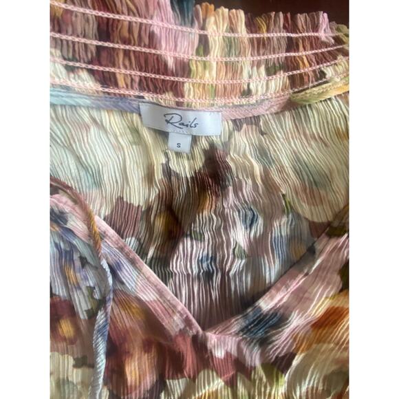 Rails Paris Floral Split Neck Top Small Multicolor Ruffle Sleeve Crinkle Blouse - Picture 8 of 11